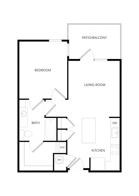 Floor plan for 1 bed, 1 bath, 672 sqft